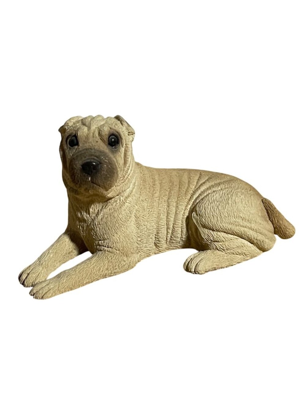 Shar-Pei Puppuy Dog Figurine Hand-Painted Resin Collectible Tan Brown Sculpture
